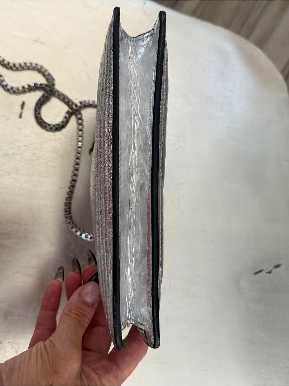 IRO Paris Silver Quilted Leather Chain Crossbody Bag - Picture 7 of 8